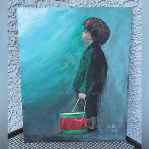 Vintage Original Art Piece with Child and Drum